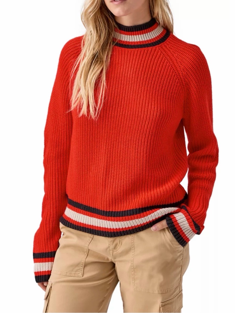 Sanctuary Red Cowl-Neck Sweater with Contrast Stripes